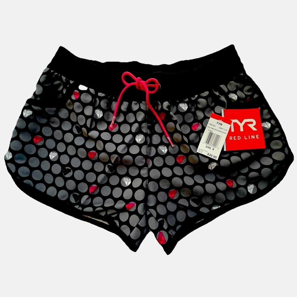 TYR Red Line Grey Polka Dot 3.5" Boardshort Pockets Pink Drawstring Small Sporty - Picture 8 of 8